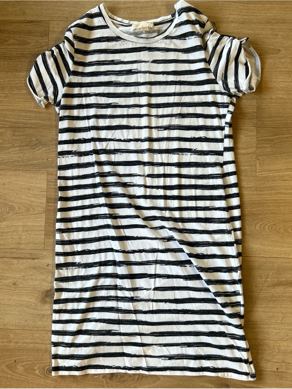 Michael‎ Kors Striped Black and White Knit Top with Gold Zip Pull